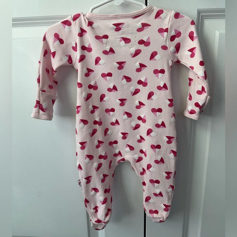 Easy Magnetic Close Pink Hearts Footie (Size 0-3 Months)